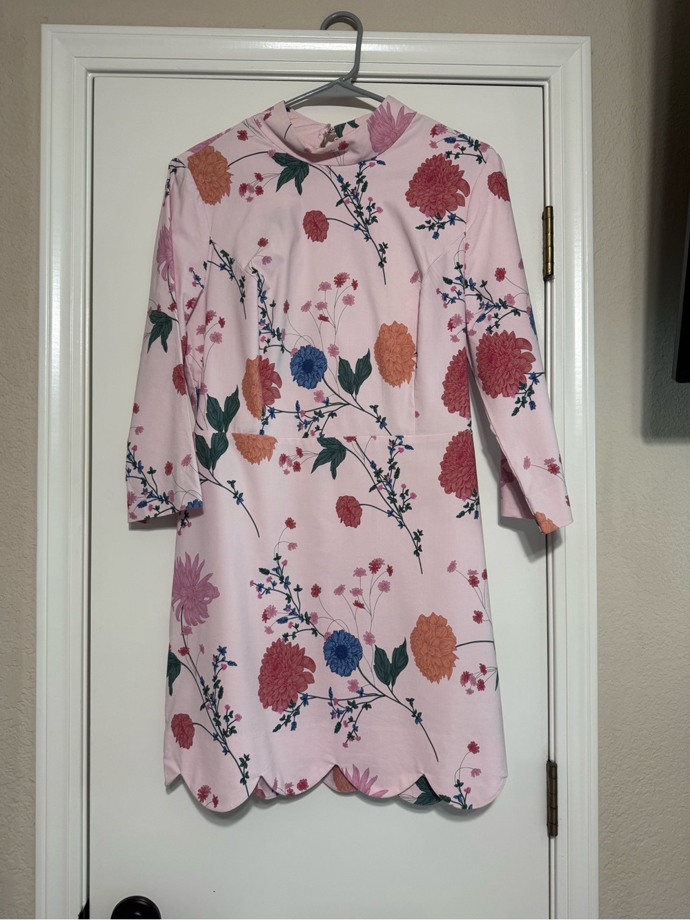 Anthropology Pink Floral Scalloped Hem Dress